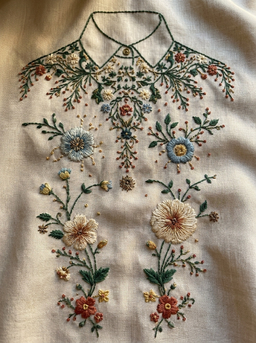 Button Placket Shoulder And Back from Necklines & Collars Embroidery Book 3, a digital embroidery design reference for machine embroidery designs, embroidery patterns and garment placement ideas.