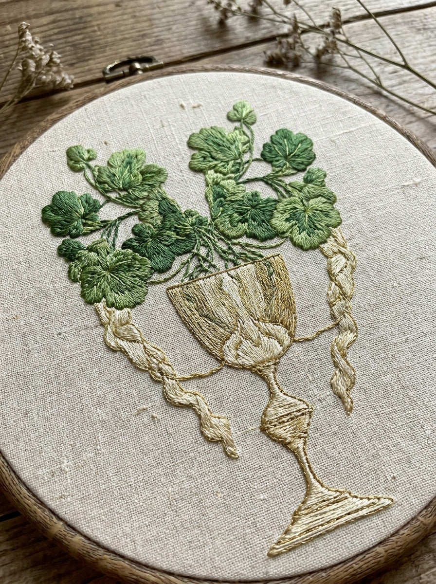 Chalice With Vine Leaves from Church Embroidery & Sacred Ornament Book 1, a digital embroidery design reference for machine embroidery designs, embroidery patterns and embroidery design reference.