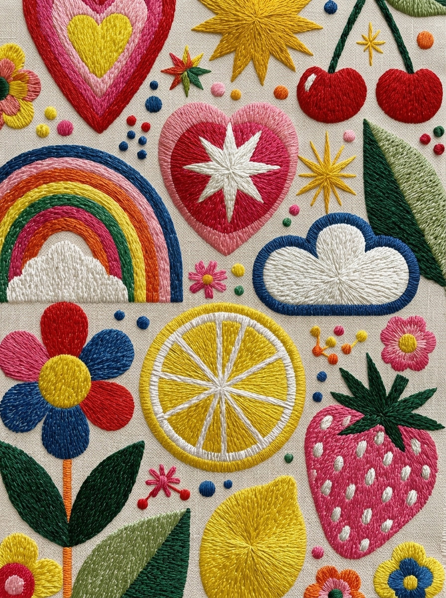 Cheerful Symbol Patch Library Plate from Color Pop Patches & Playful Motifs Book 2, a digital embroidery design reference for machine embroidery designs, embroidery patterns and embroidery design reference.