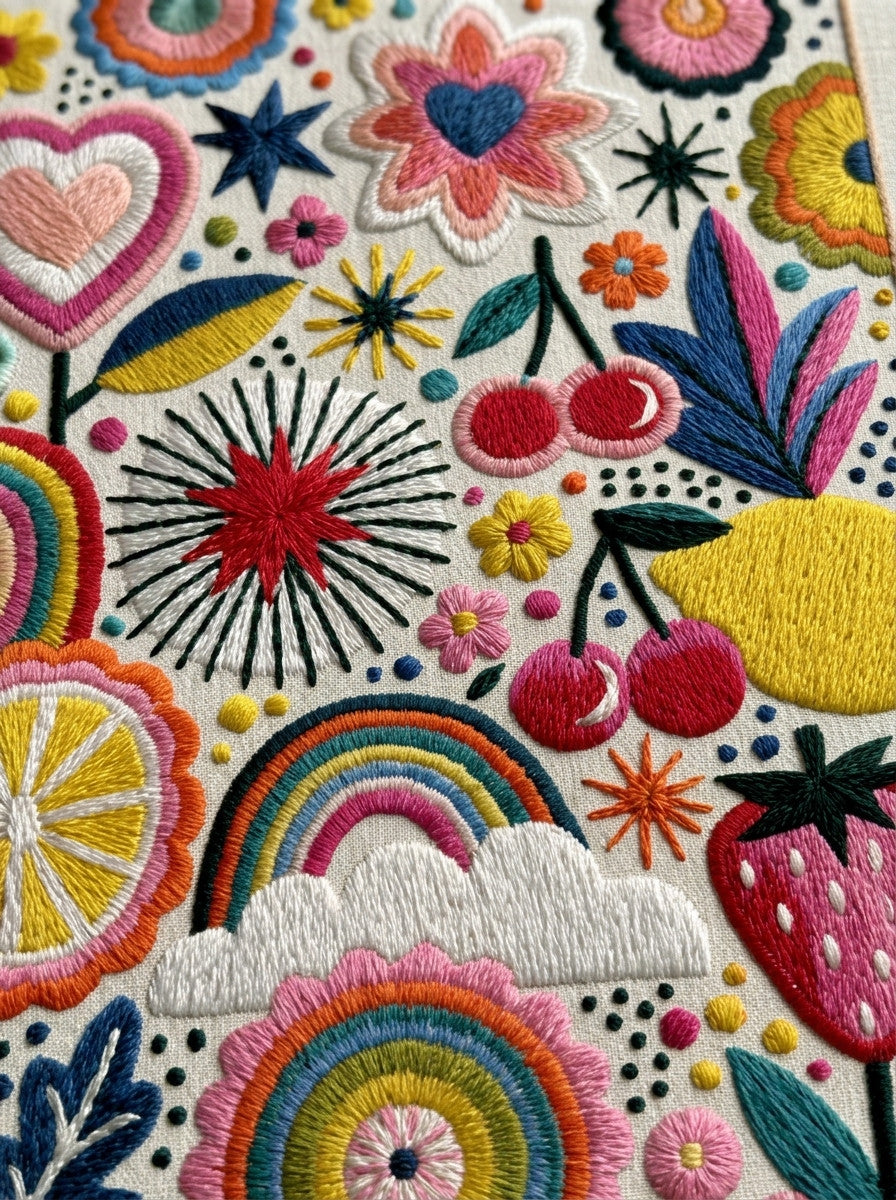Cheerful Symbol Patch Library Plate from Color Pop Patches & Playful Motifs Book 3, a digital embroidery design reference for machine embroidery designs, embroidery patterns and embroidery design reference.