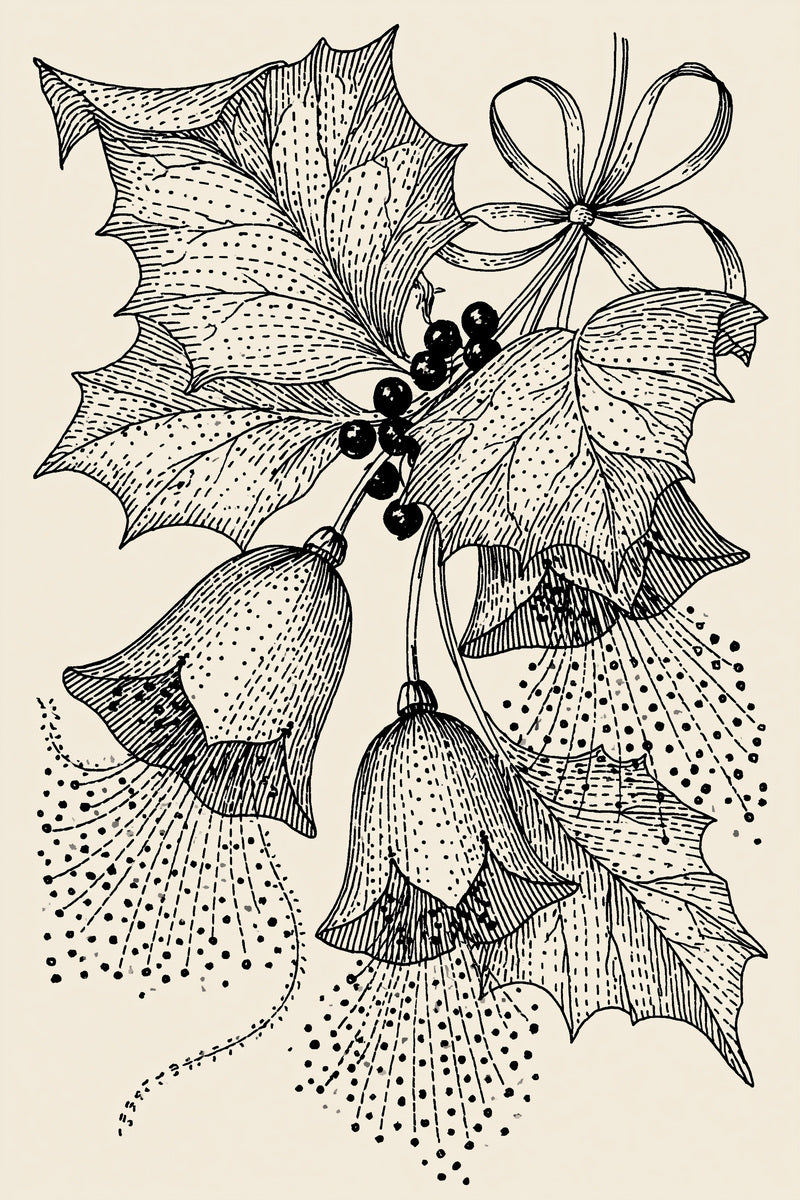 Christmas Bells And Holly Motif 02 from Christmas Embroidery Collection Book 4, a digital embroidery design reference for machine embroidery designs, embroidery patterns and seasonal embroidery motifs.