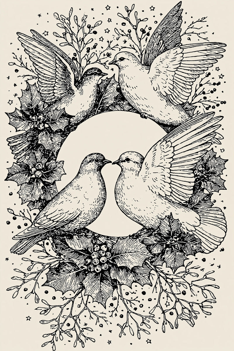 Christmas Dove Wreath Christmas Embroidery from Christmas Embroidery Collection Book 3, a digital embroidery design reference for machine embroidery designs, embroidery patterns and frames and monogram spaces.