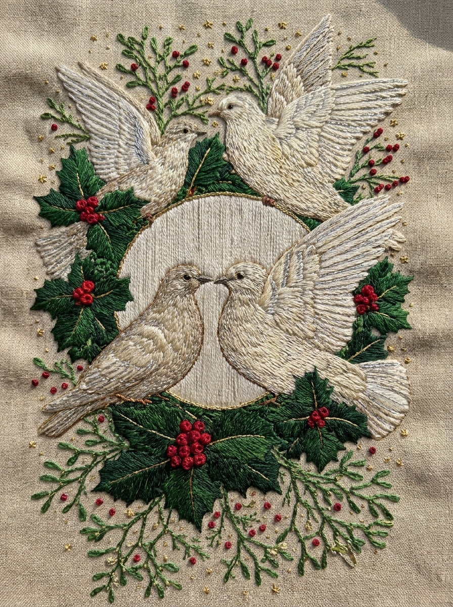 Christmas Dove Wreath Christmas Embroidery Png from Christmas Embroidery Collection Book 3, a digital embroidery design reference for machine embroidery designs, embroidery patterns and frames and monogram spaces.