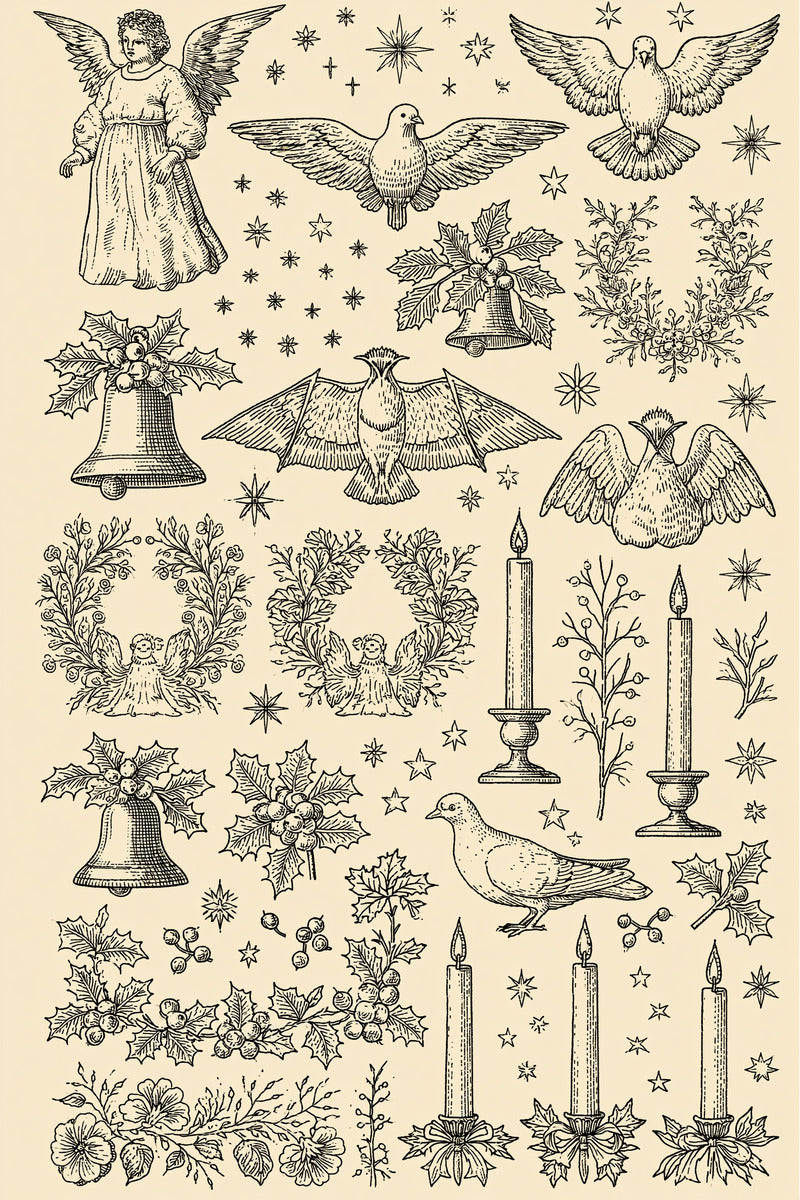 Original christmas angel dove candle sampler design plate from Christmas Embroidery Collection Edition 1, a digital PDF embroidery design book.