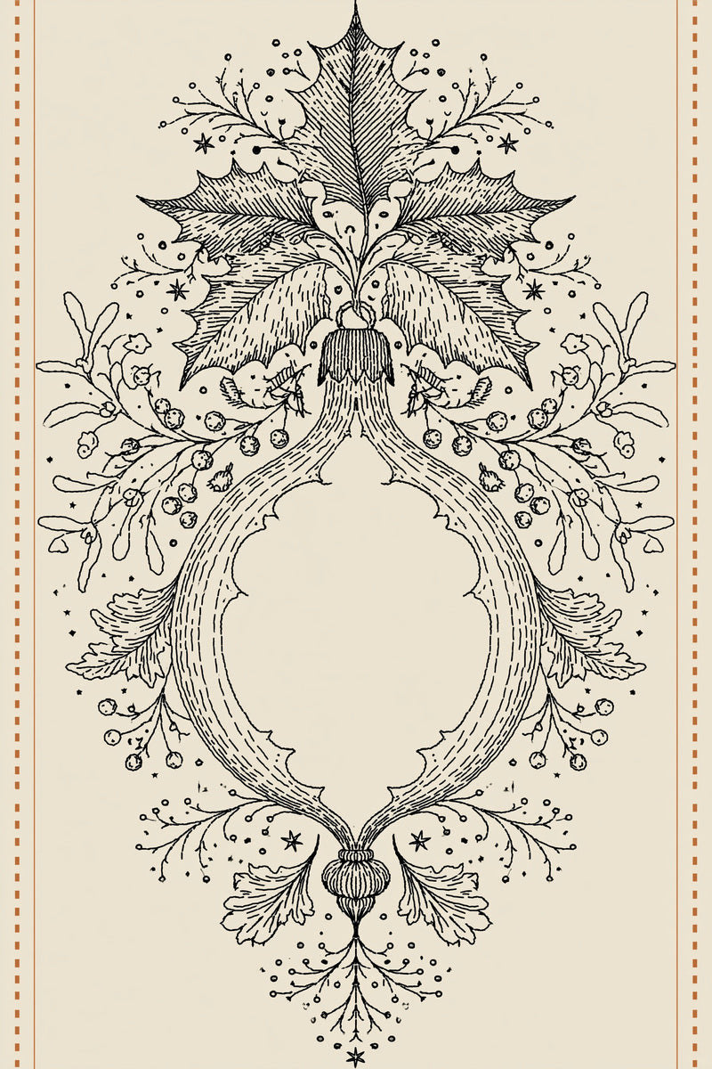 Original holly scroll christmas cartouche design plate from Christmas Embroidery Collection Edition 1, a digital PDF embroidery design book.