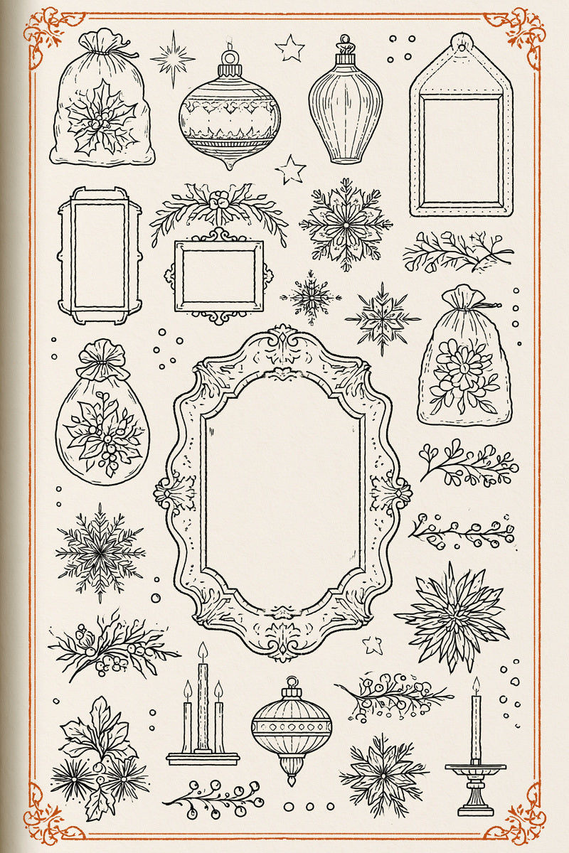 Original christmas ornament frame library design plate from Christmas Embroidery Collection Edition 1, a digital PDF embroidery design book.