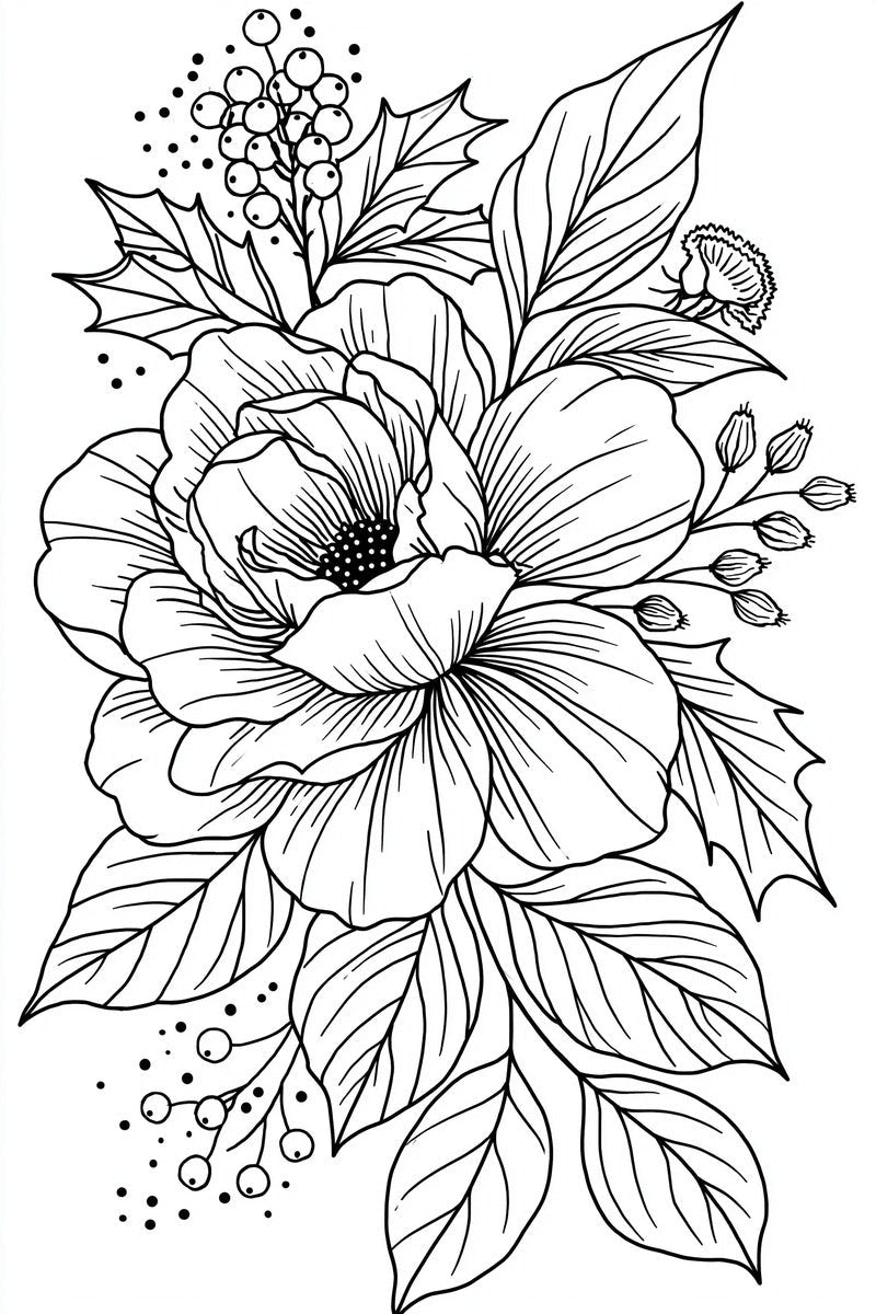Original christmas flower holly spray design plate from Christmas Embroidery Collection Edition 1, a digital PDF embroidery design book.