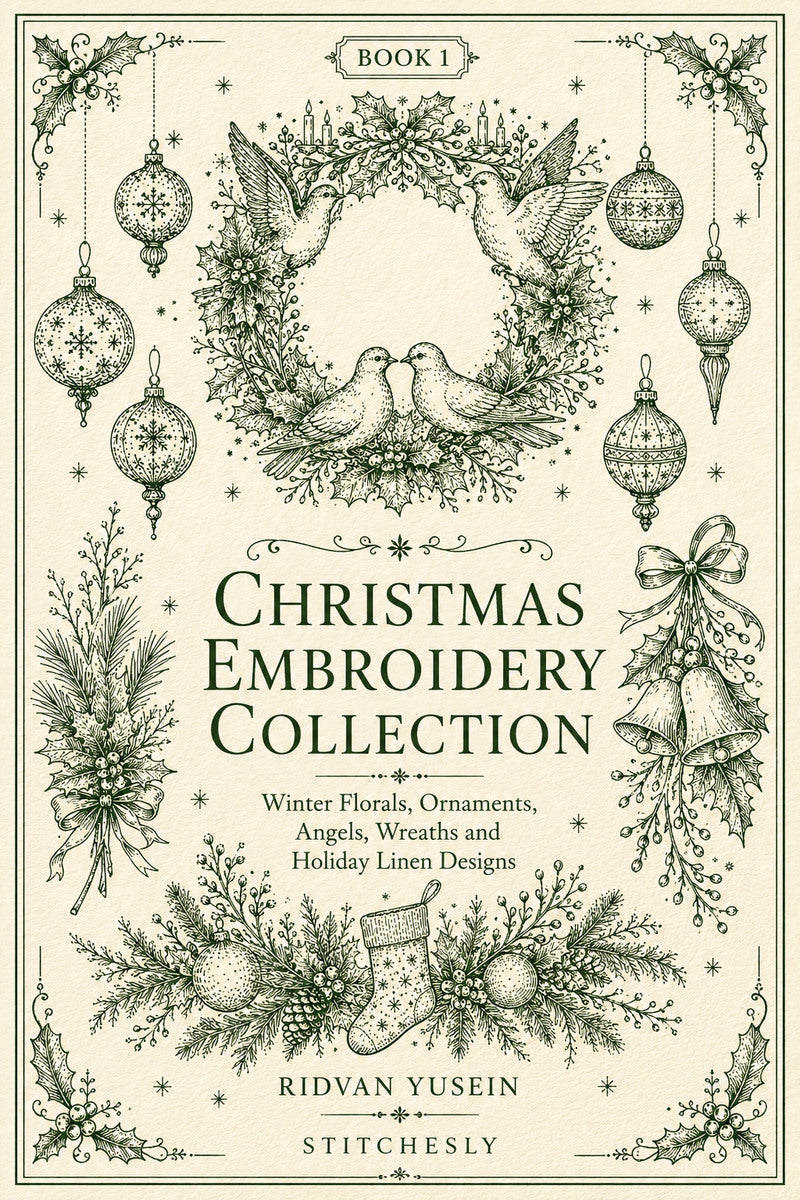 Christmas Embroidery Collection Edition 1 digital PDF design book cover, STITCHESLY.