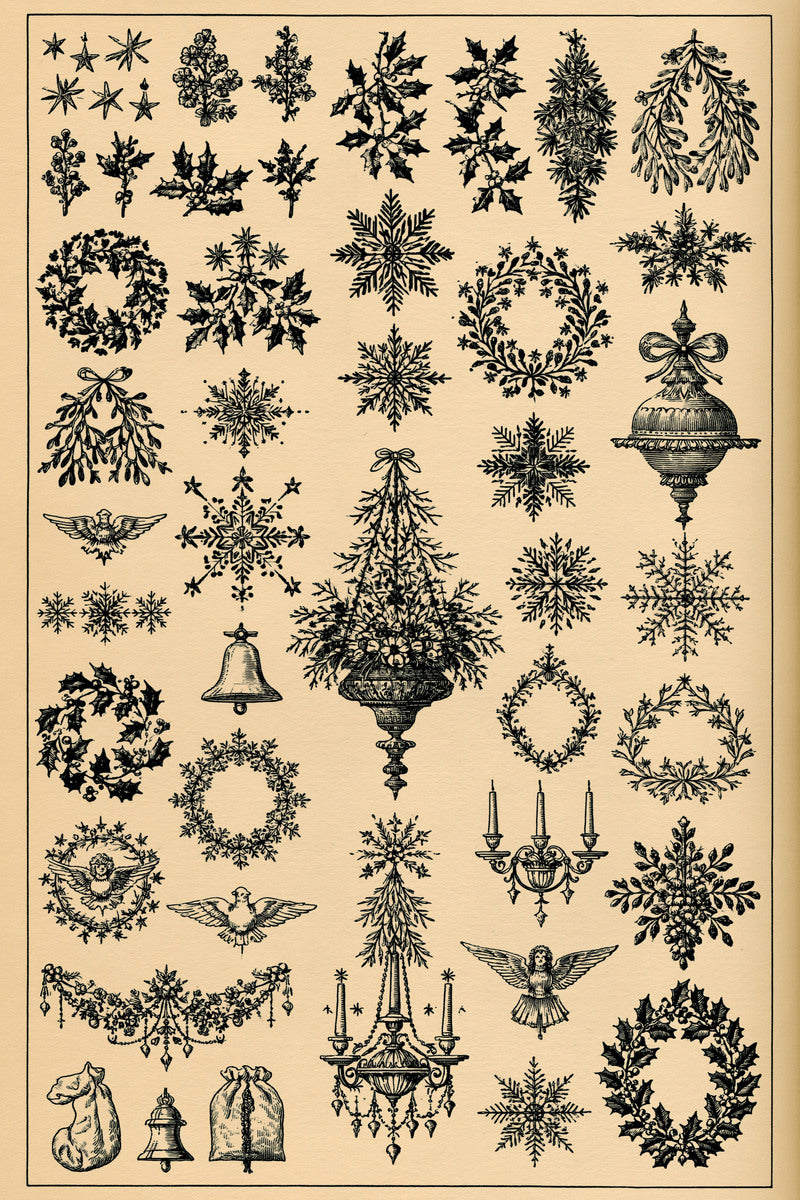 Original christmas victorian wreath ornament library design plate from Christmas Embroidery Collection Edition 2, a digital PDF embroidery design book.