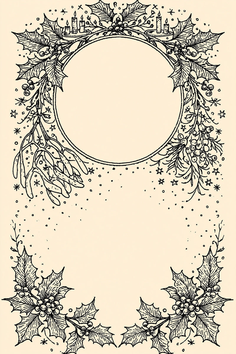 Original christmas holly circle panel design plate from Christmas Embroidery Collection Edition 2, a digital PDF embroidery design book.