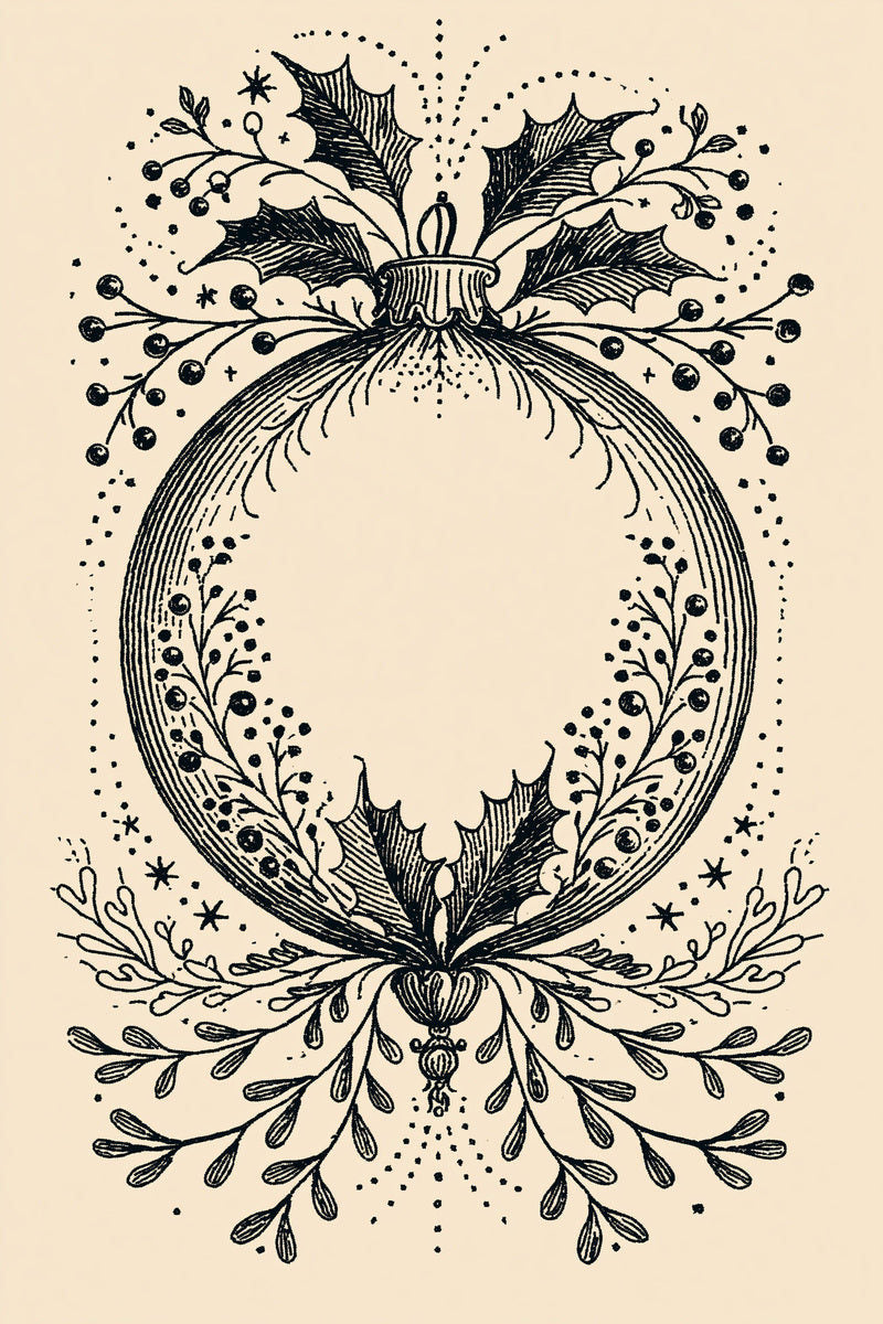 Original christmas holly oval ornament frame design plate from Christmas Embroidery Collection Edition 2, a digital PDF embroidery design book.