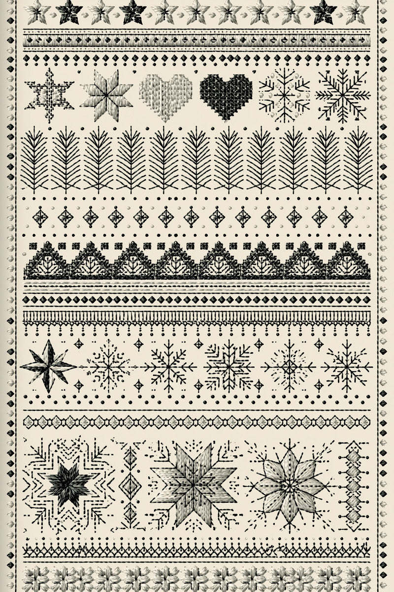 Original nordic christmas hearts fir bands design plate from Christmas Embroidery Collection Edition 2, a digital PDF embroidery design book.