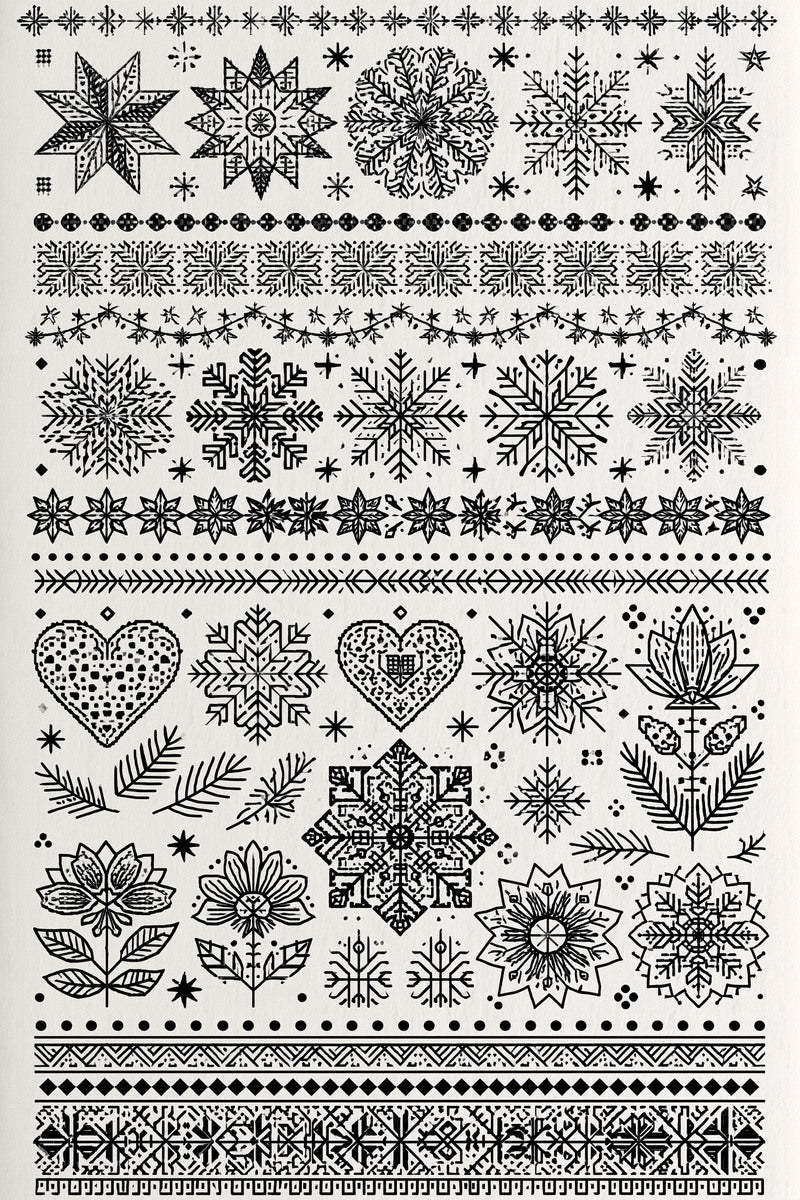 Original nordic snowflake heart floral sampler design plate from Christmas Embroidery Collection Edition 2, a digital PDF embroidery design book.