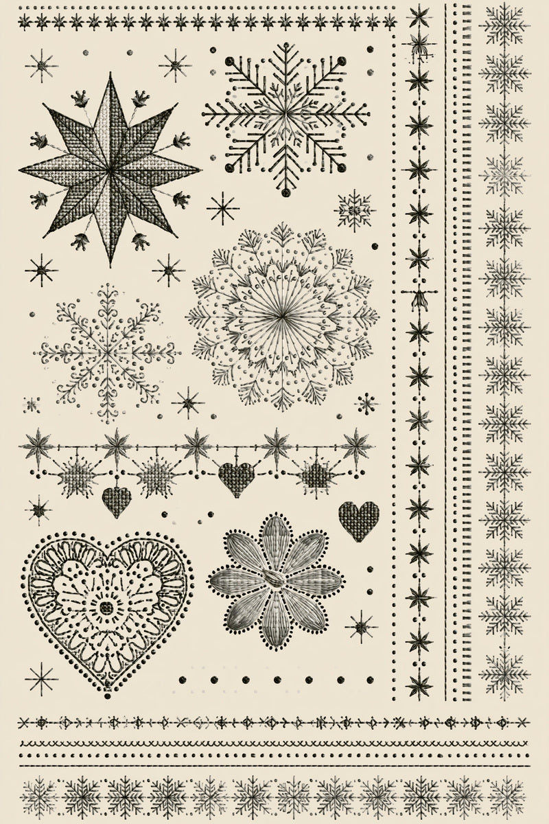 Original nordic heart snowflake corner sampler design plate from Christmas Embroidery Collection Edition 2, a digital PDF embroidery design book.