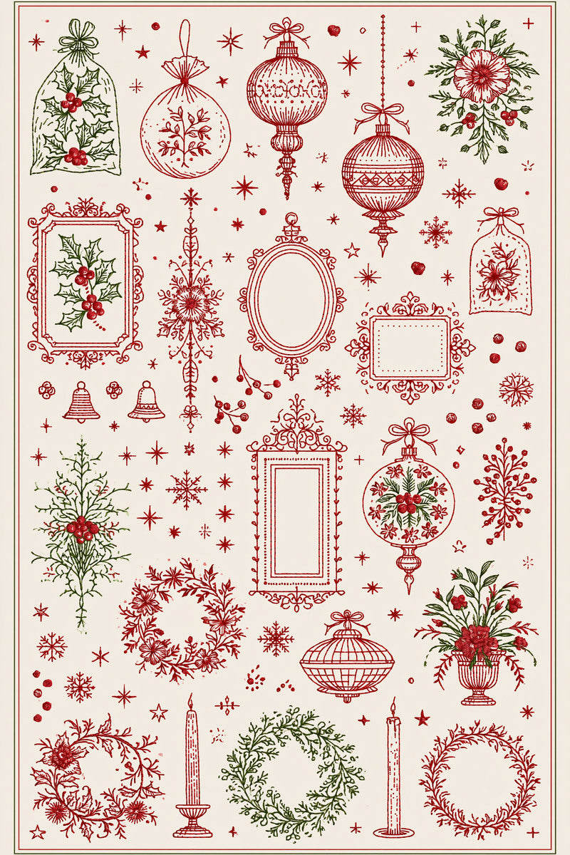Original red green christmas keepsake library design plate from Christmas Embroidery Collection Edition 3, a digital PDF embroidery design book.