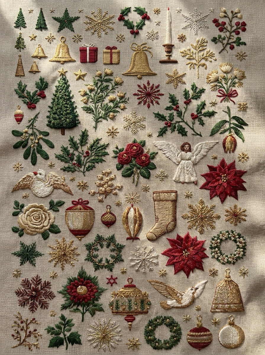 Christmas Embroidery Complete Study Plate Png from Christmas Embroidery Collection Book 2, a digital embroidery design reference for machine embroidery designs, embroidery patterns and seasonal embroidery motifs.