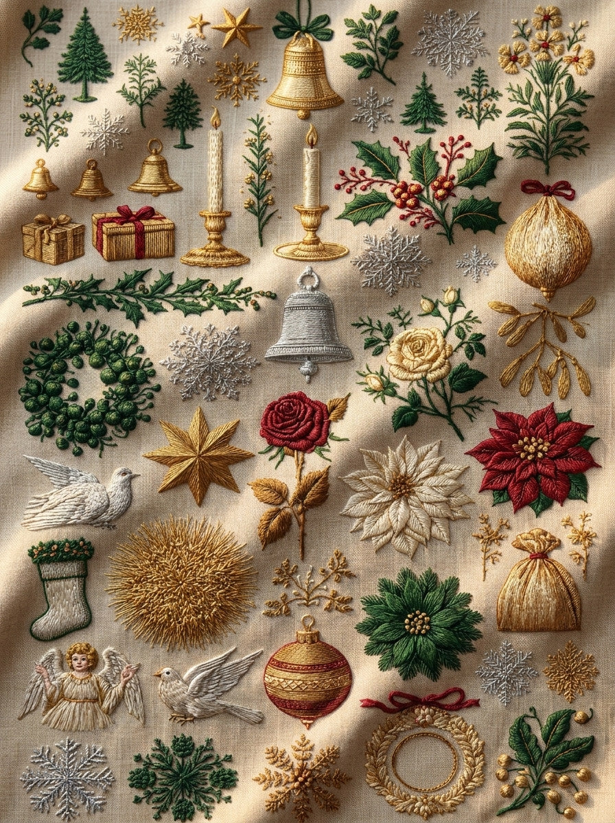 Christmas Embroidery Complete Study Plate Png from Christmas Embroidery Collection Book 3, a digital embroidery design reference for machine embroidery designs, embroidery patterns and seasonal embroidery motifs.