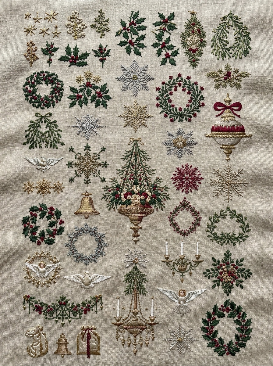 Christmas Embroidery Pattern Book Plate 2 from Christmas Embroidery Collection Book 2, a digital embroidery design reference for machine embroidery designs, embroidery patterns and seasonal embroidery motifs.