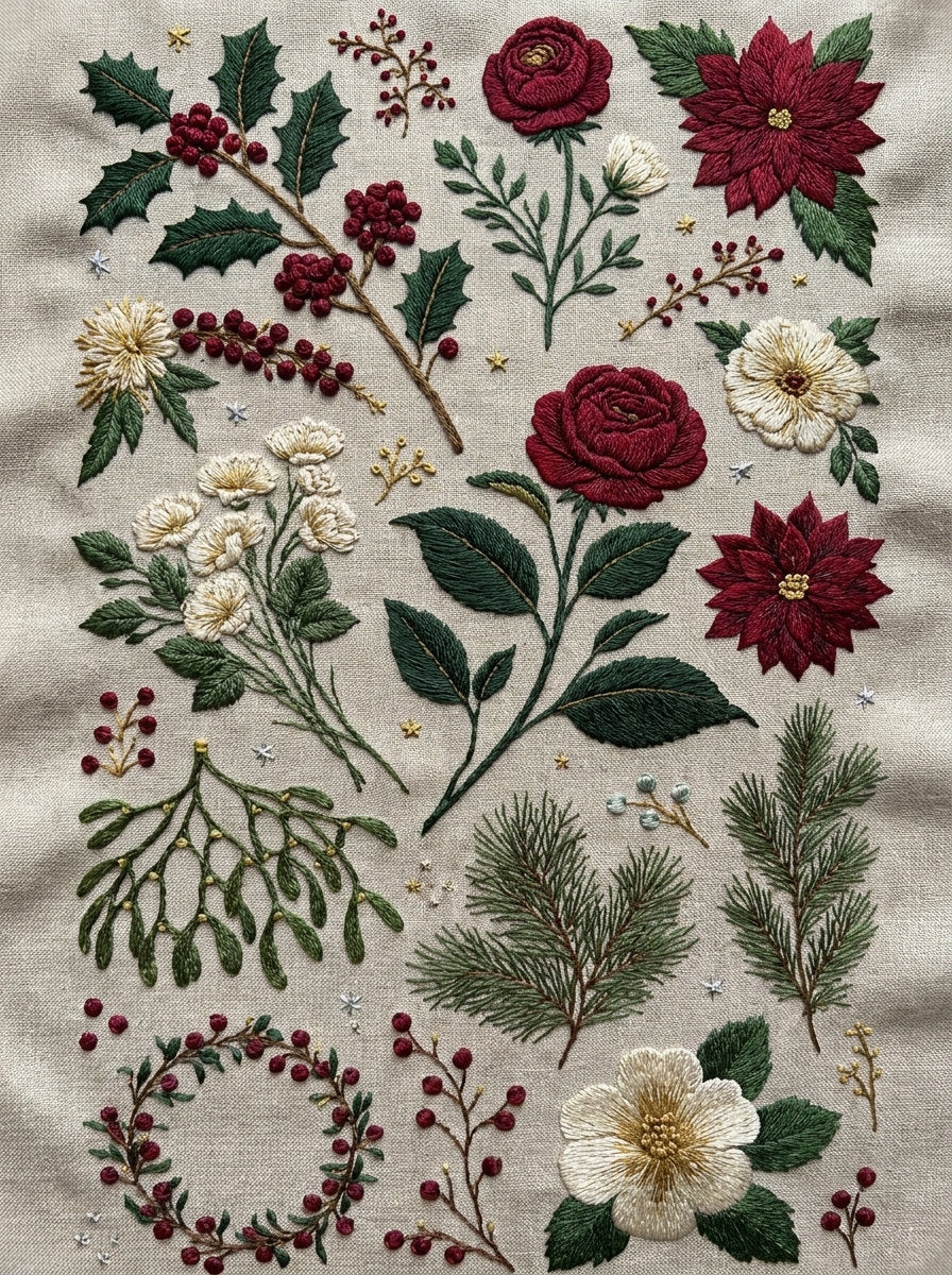 Christmas Embroidery Pattern Book Plate 2 from Christmas Embroidery Collection Book 3, a digital embroidery design reference for machine embroidery designs, embroidery patterns and seasonal embroidery motifs.
