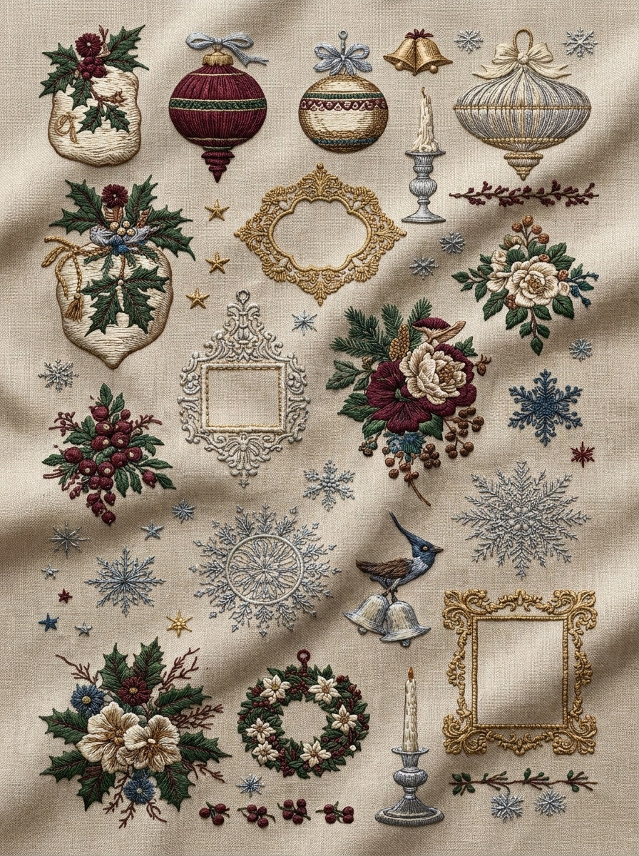 Christmas Embroidery Pattern Book Plate 2 from Christmas Embroidery Collection Book 4, a digital embroidery design reference for machine embroidery designs, embroidery patterns and seasonal embroidery motifs.