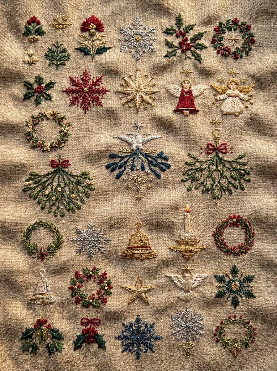 Christmas Embroidery Pattern Book Plate 3 from Christmas Embroidery Collection Book 3, a digital embroidery design reference for machine embroidery designs, embroidery patterns and seasonal embroidery motifs.