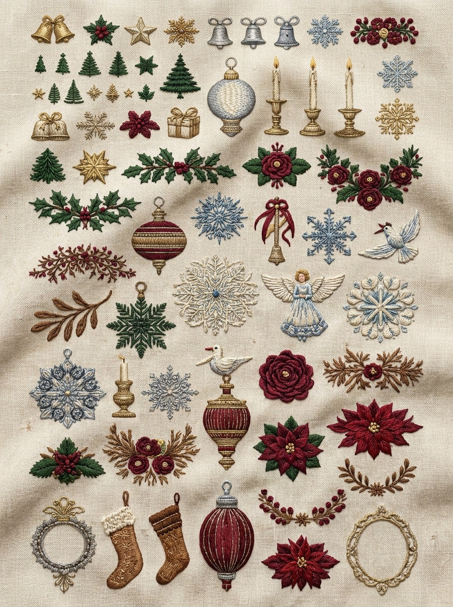 Christmas Embroidery Pattern Book Plate from Christmas Embroidery Collection Book 2, a digital embroidery design reference for machine embroidery designs, embroidery patterns and seasonal embroidery motifs.