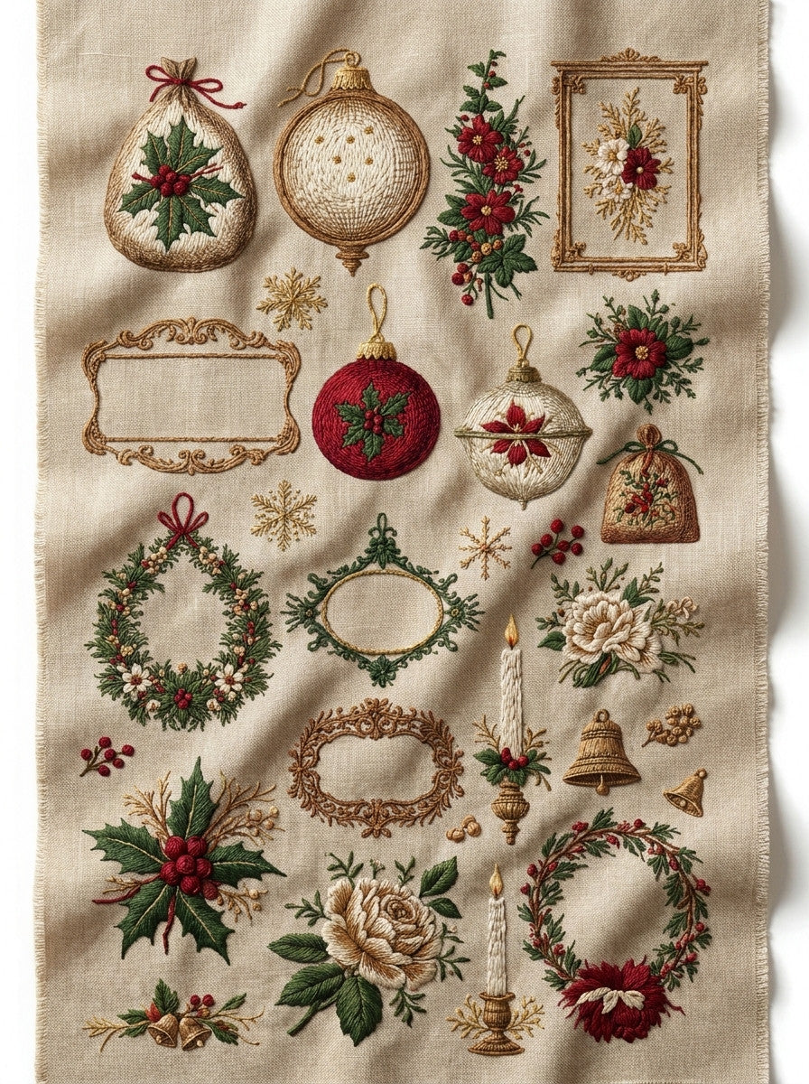 Christmas Embroidery Pattern Book Plate from Christmas Embroidery Collection Book 4, a digital embroidery design reference for machine embroidery designs, embroidery patterns and seasonal embroidery motifs.