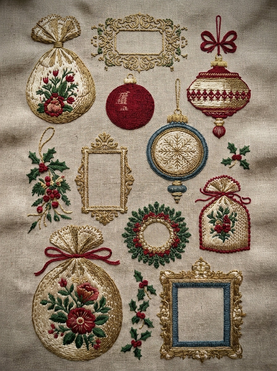 Christmas Gift And Keepsake Set from Christmas Embroidery Collection Book 4, a digital embroidery design reference for machine embroidery designs, embroidery patterns and seasonal embroidery motifs.