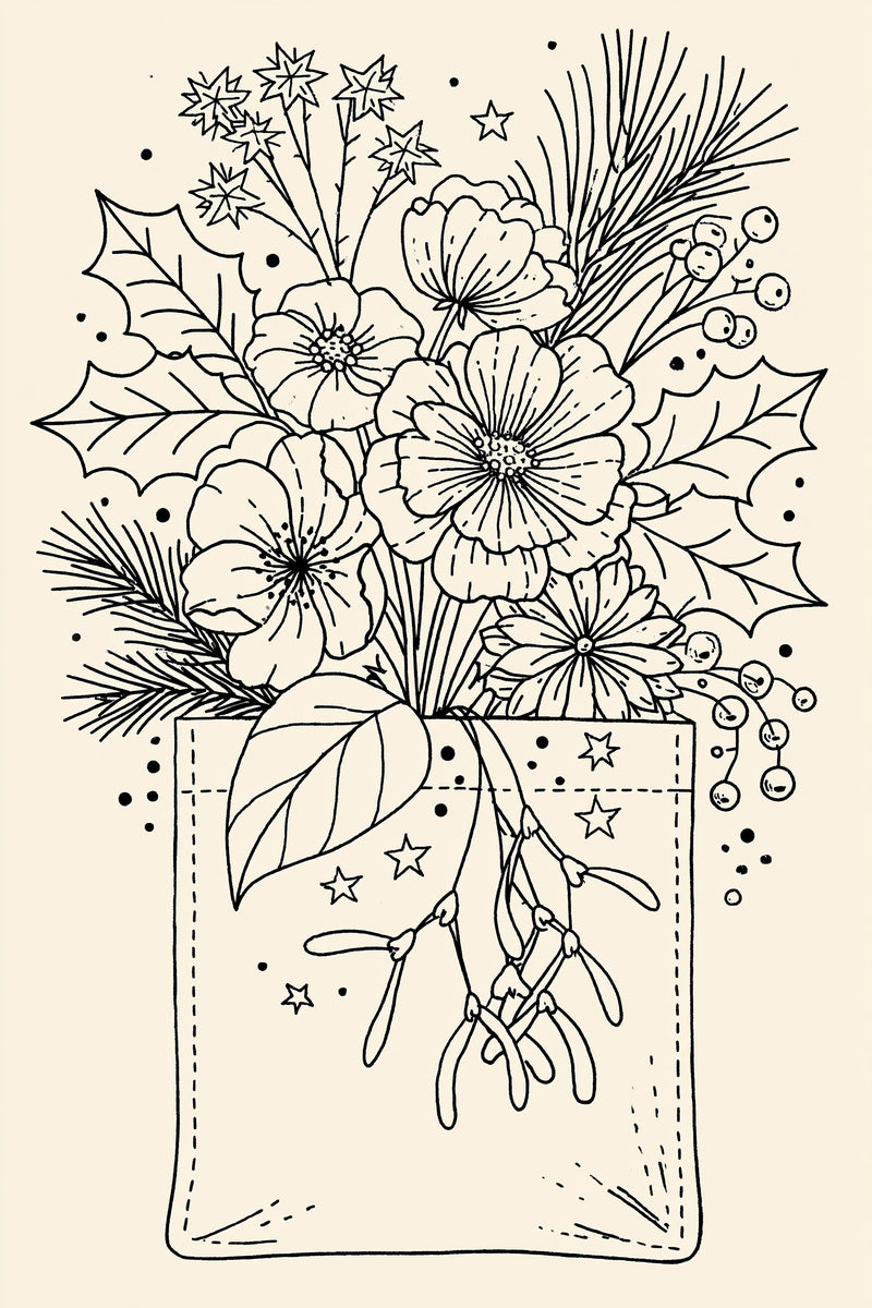 Christmas Gift Bag Floral Motif from Christmas Embroidery Collection Book 2, a digital embroidery design reference for machine embroidery designs, embroidery patterns and seasonal embroidery motifs.