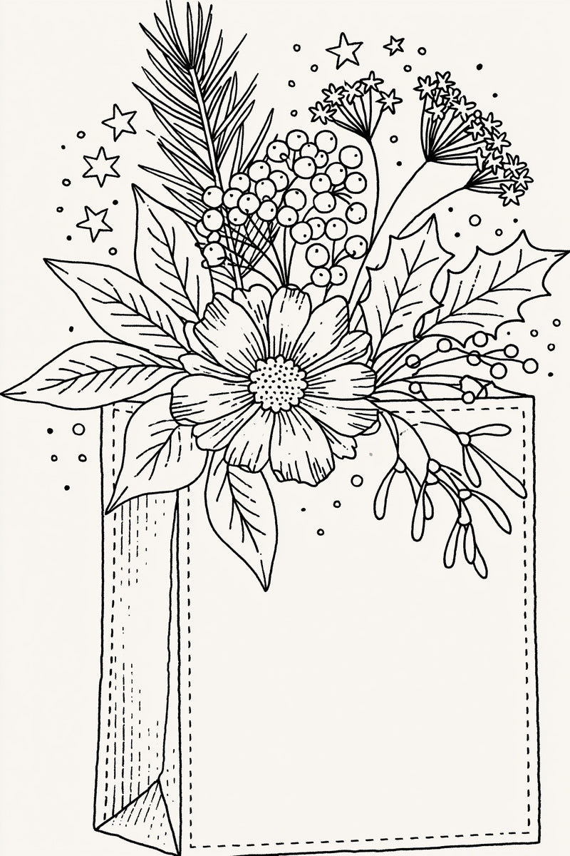 Christmas Gift Bag Floral Motif from Christmas Embroidery Collection Book 4, a digital embroidery design reference for machine embroidery designs, embroidery patterns and seasonal embroidery motifs.