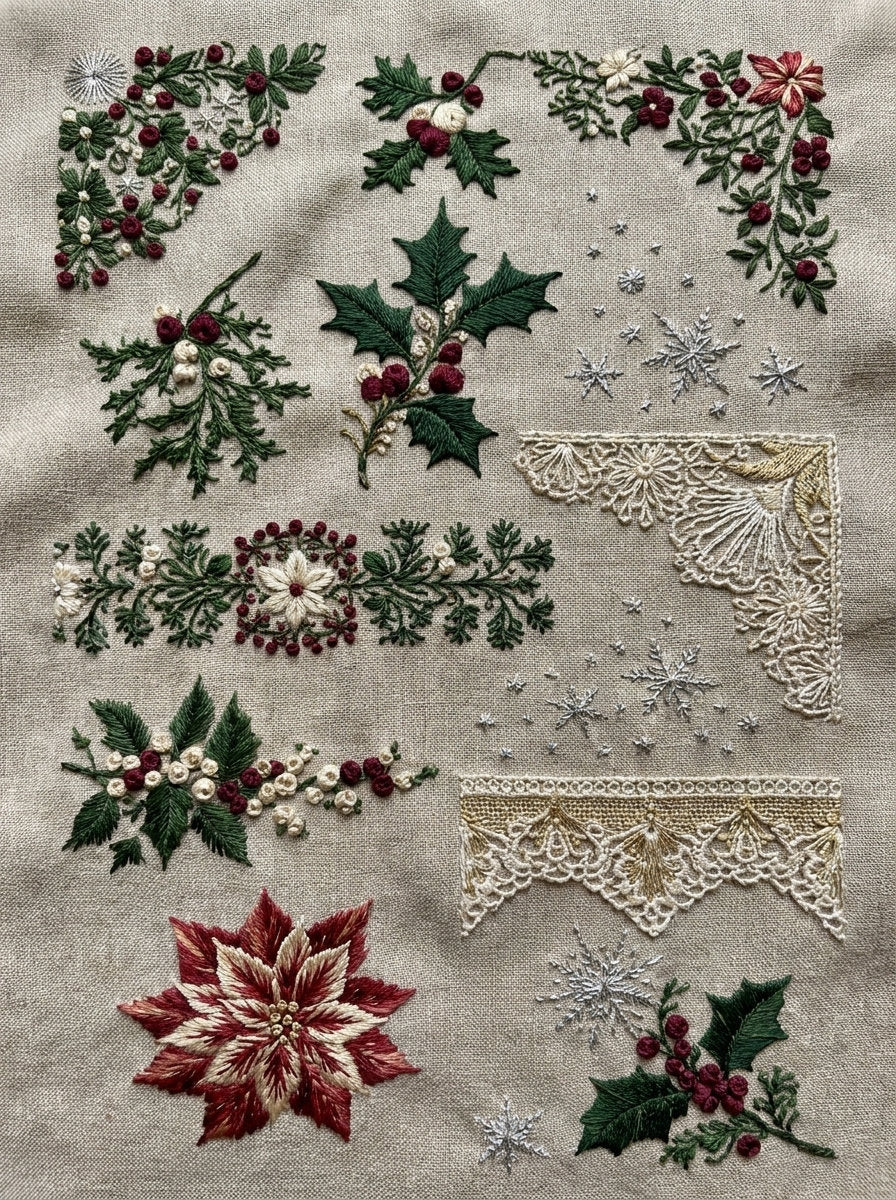 Christmas Home Linen Library Plate from Christmas Embroidery Collection Book 4, a digital embroidery design reference for machine embroidery designs, embroidery patterns and linen and home textile projects.