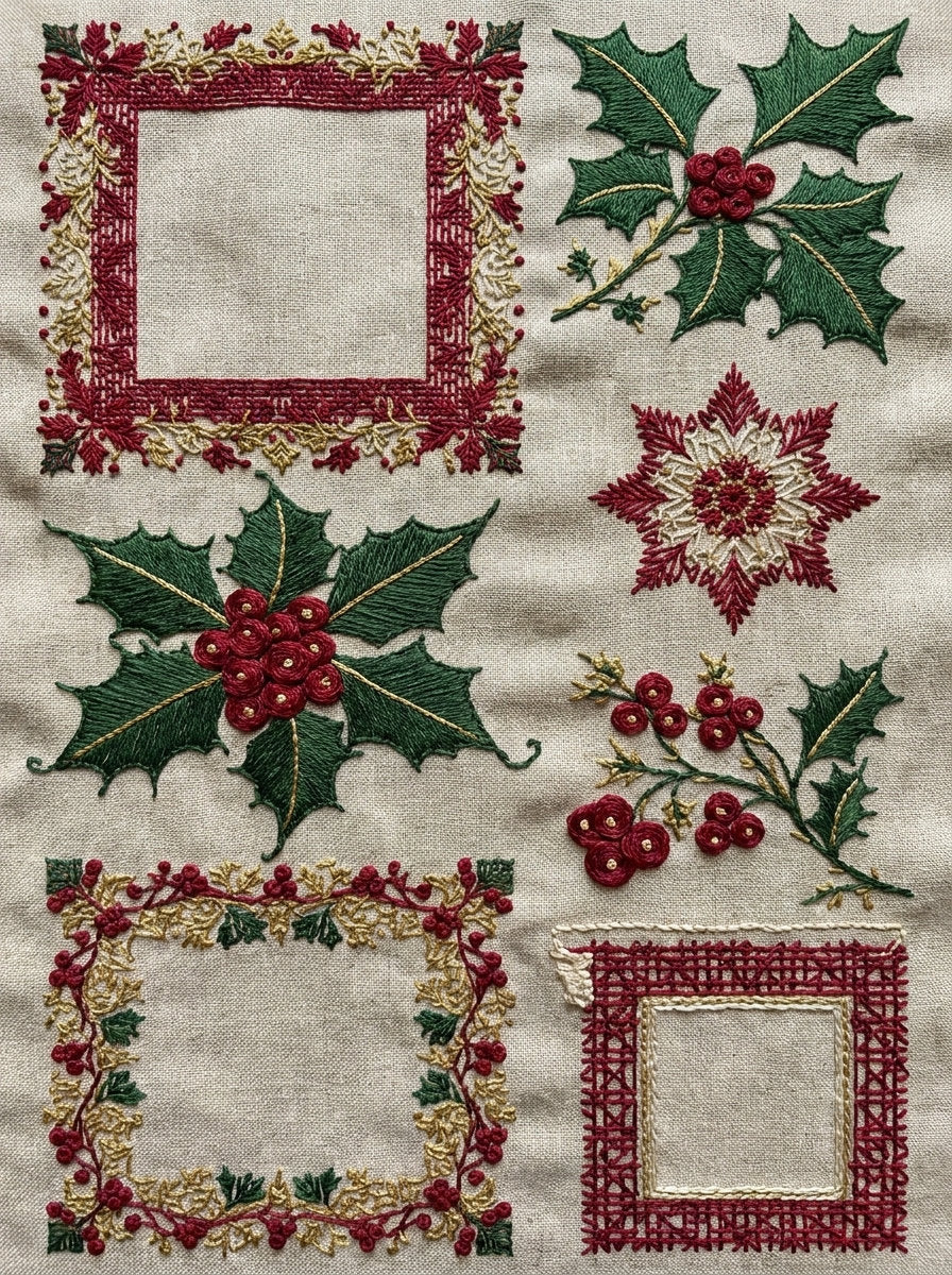 Christmas Linen Corner And Edge from Christmas Embroidery Collection Book 4, a digital embroidery design reference for machine embroidery designs, embroidery patterns and border and edge embroidery.