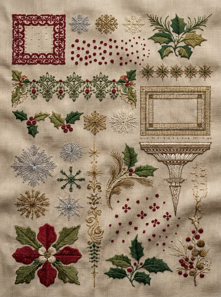 Christmas Napkin Towel And Table from Christmas Embroidery Collection Book 3, a digital embroidery design reference for machine embroidery designs, embroidery patterns and linen and home textile projects.