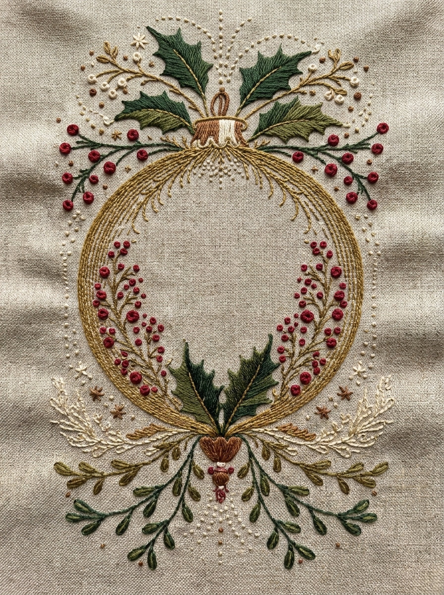 Christmas Ornament Frame Christmas Embroidery from Christmas Embroidery Collection Book 2, a digital embroidery design reference for machine embroidery designs, embroidery patterns and frames and monogram spaces.