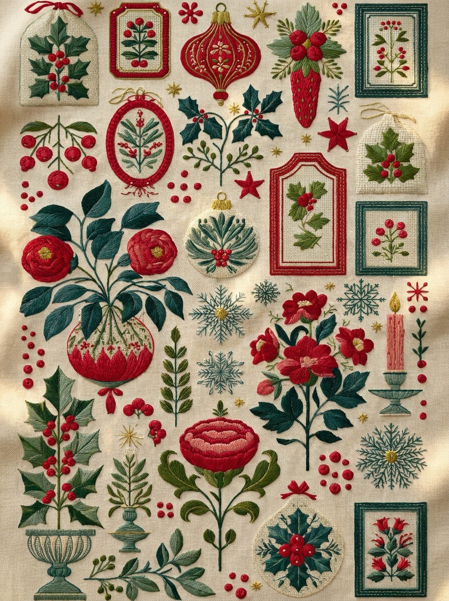 Christmas Pouch Label And Keepsake from Christmas Embroidery Collection Book 3, a digital embroidery design reference for machine embroidery designs, embroidery patterns and frames and monogram spaces.