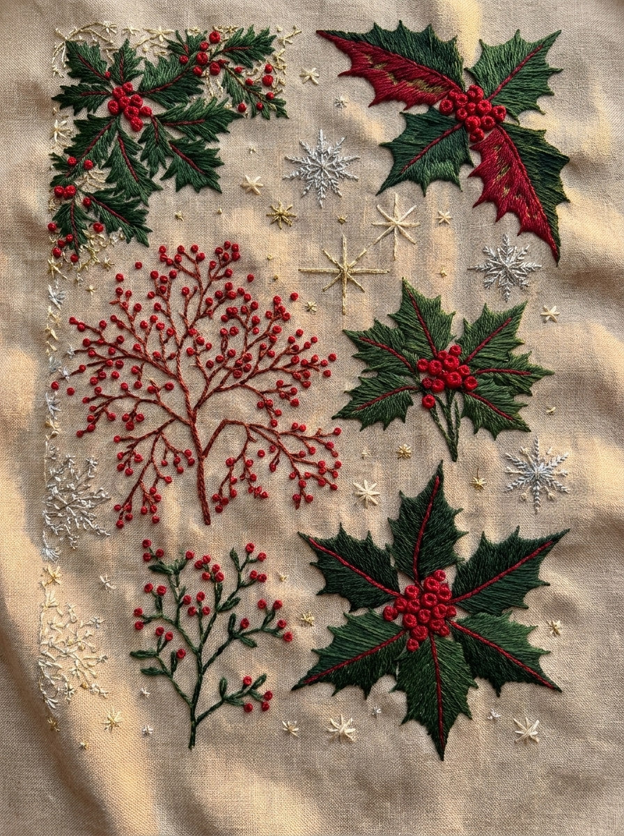 Christmas Table Textile Placement Set from Christmas Embroidery Collection Book 1, a digital embroidery design reference for machine embroidery designs, embroidery patterns and lace and broderie details.