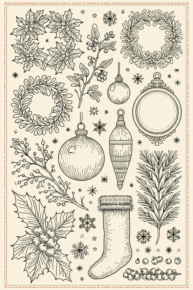 Christmas Wreath Ornament And Stocking 02 from Christmas Embroidery Collection Book 1, a digital embroidery design reference for machine embroidery designs, embroidery patterns and frames and monogram spaces.