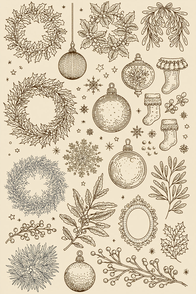 Christmas Wreath Ornament And Stocking from Christmas Embroidery Collection Book 1, a digital embroidery design reference for machine embroidery designs, embroidery patterns and frames and monogram spaces.