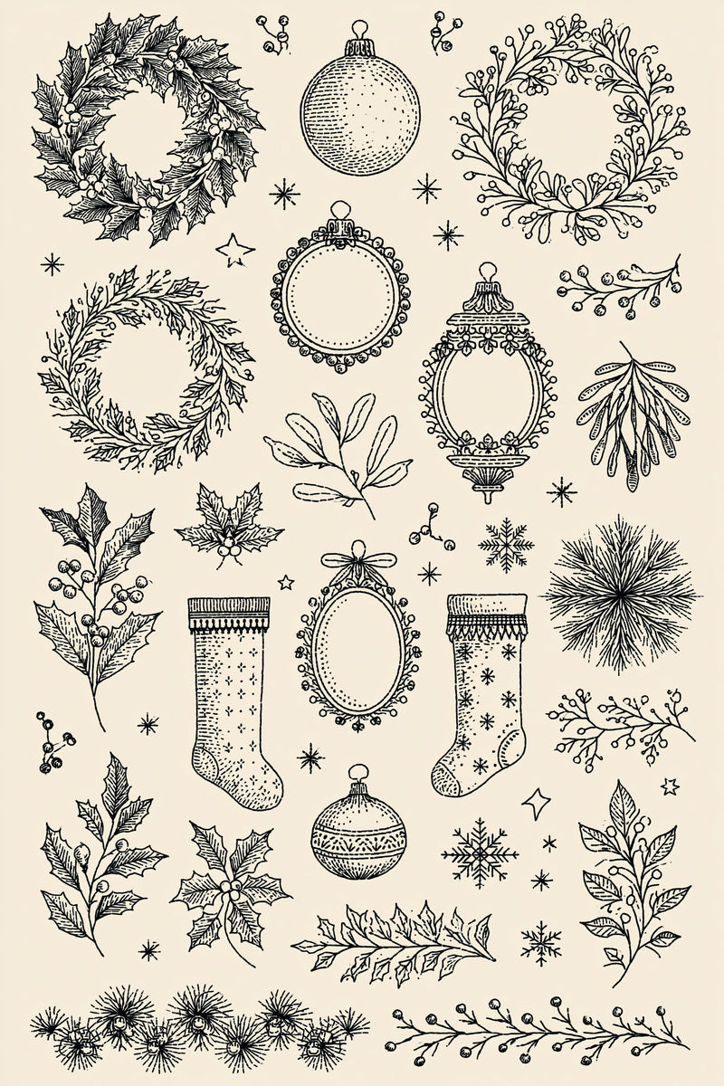 Christmas Wreath Ornament And Stocking from Christmas Embroidery Collection Book 2, a digital embroidery design reference for machine embroidery designs, embroidery patterns and frames and monogram spaces.