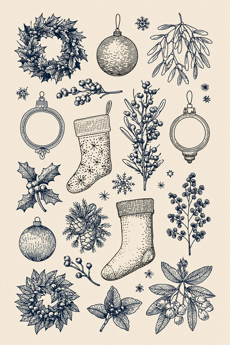 Christmas Wreath Ornament And Stocking from Christmas Embroidery Collection Book 4, a digital embroidery design reference for machine embroidery designs, embroidery patterns and frames and monogram spaces.