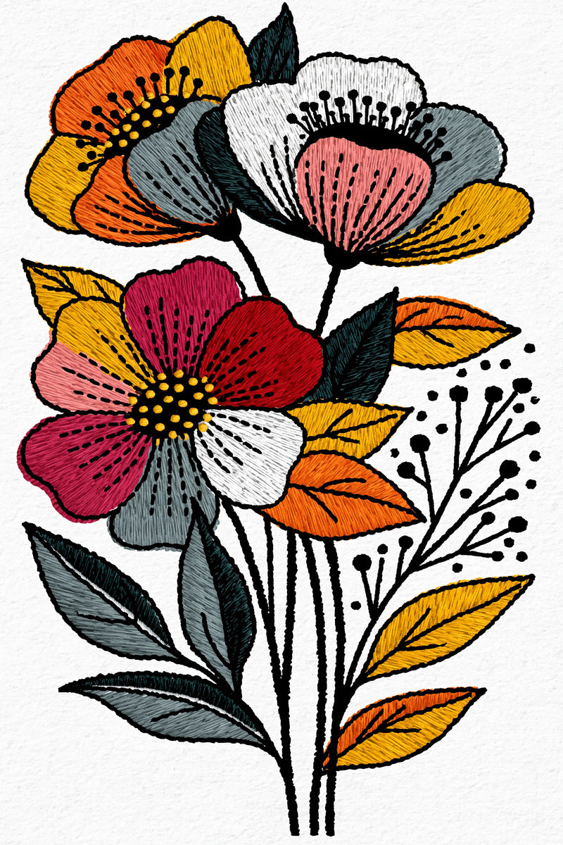 Chunky Flower Patch Cluster Color 02 from Color Pop Patches & Playful Motifs Book 5, a digital embroidery design reference for machine embroidery designs, embroidery patterns and botanical and floral embroidery.