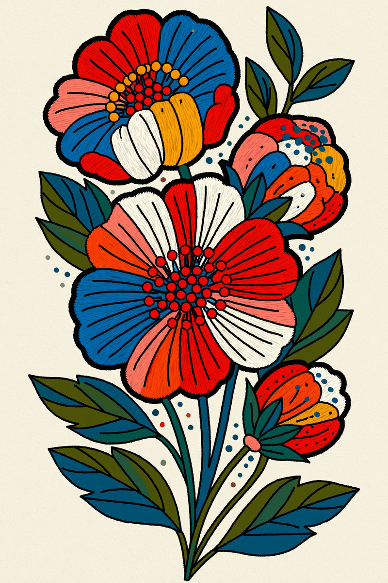 Chunky Flower Patch Cluster Color from Color Pop Patches & Playful Motifs Book 3, a digital embroidery design reference for machine embroidery designs, embroidery patterns and botanical and floral embroidery.