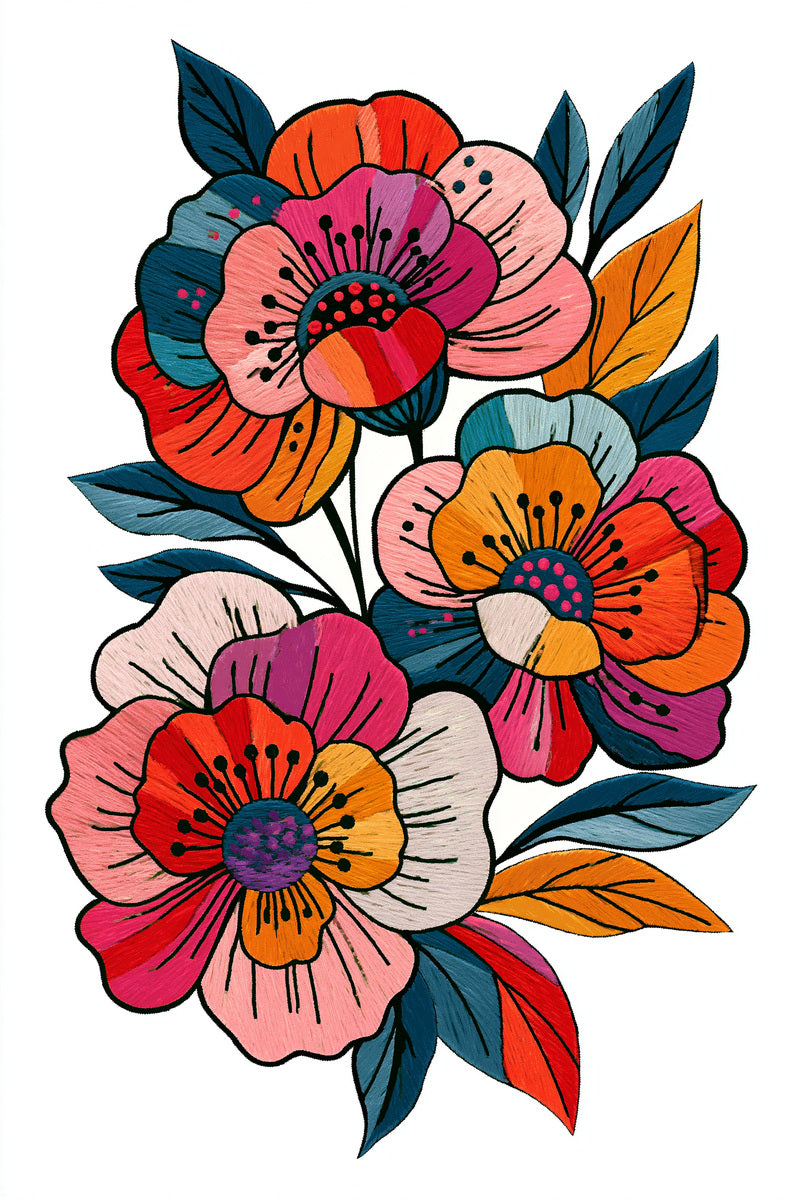 Chunky Flower Patch Cluster Color from Color Pop Patches & Playful Motifs Book 4, a digital embroidery design reference for machine embroidery designs, embroidery patterns and botanical and floral embroidery.