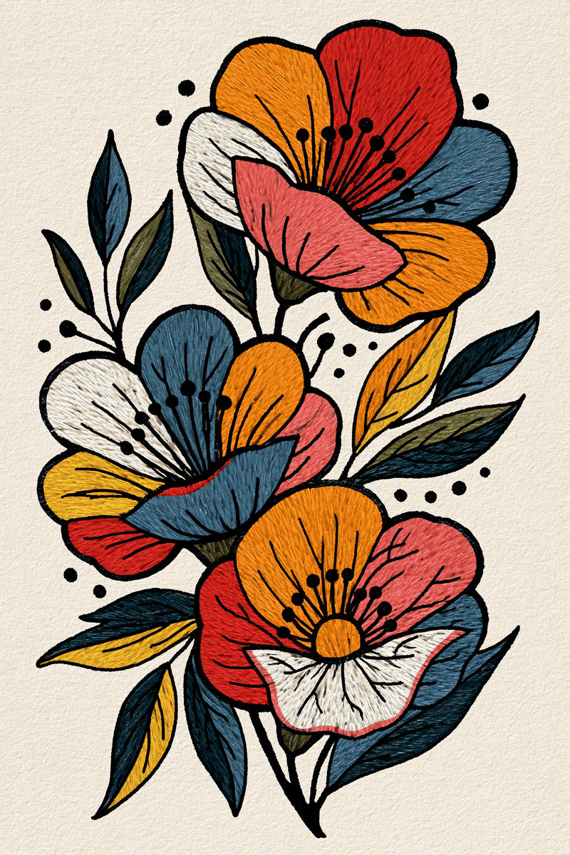 Chunky Flower Patch Cluster Color from Color Pop Patches & Playful Motifs Book 5, a digital embroidery design reference for machine embroidery designs, embroidery patterns and botanical and floral embroidery.