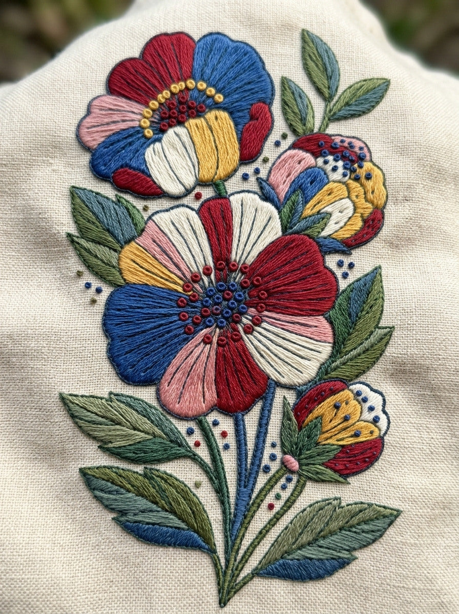 Chunky Flower Patch Cluster Color from Color Pop Patches & Playful Motifs Book 3, a digital embroidery design reference for machine embroidery designs, embroidery patterns and botanical and floral embroidery.