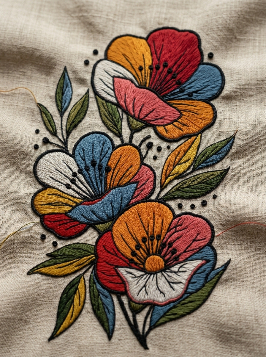 Chunky Flower Patch Cluster Color from Color Pop Patches & Playful Motifs Book 5, a digital embroidery design reference for machine embroidery designs, embroidery patterns and botanical and floral embroidery.
