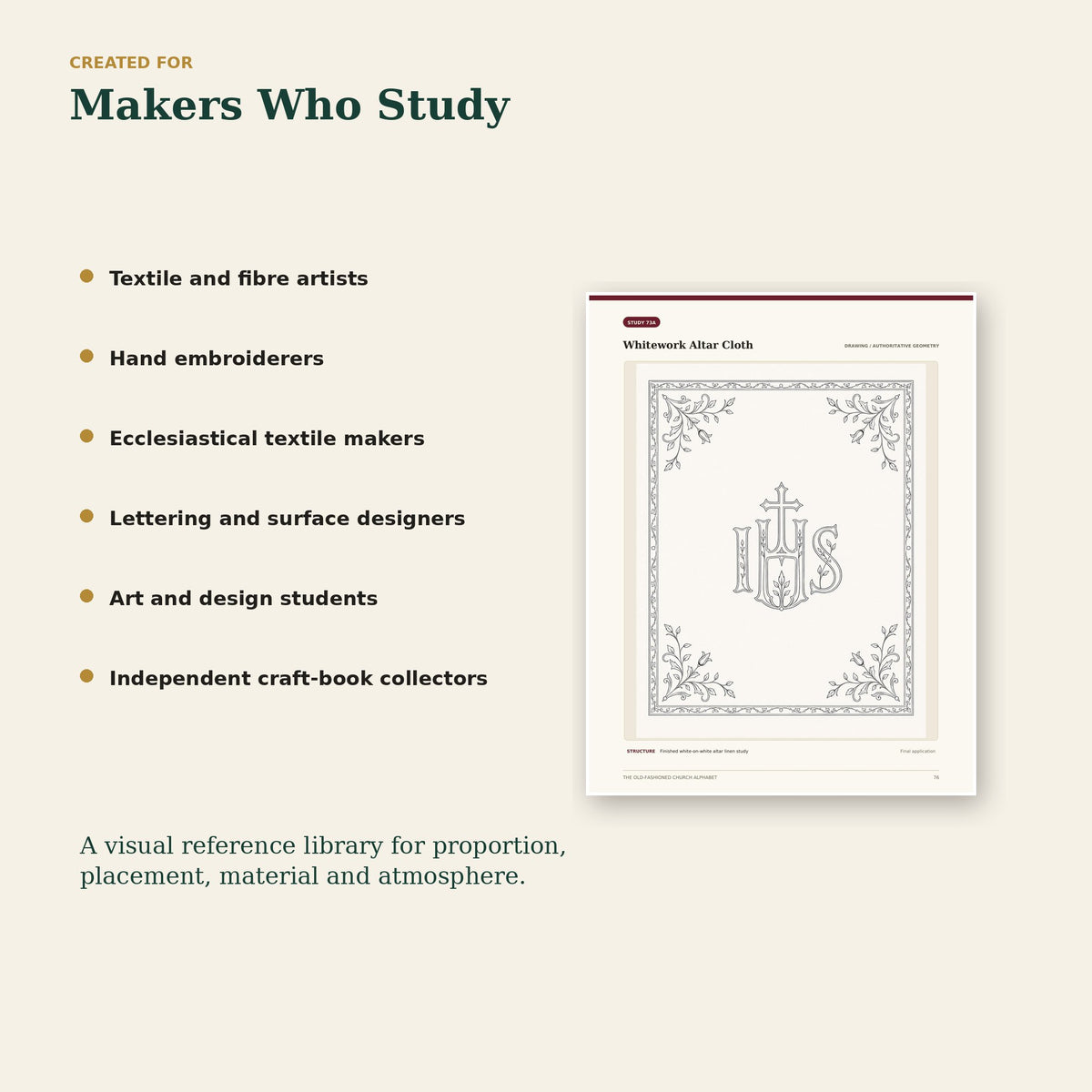 The Old-Fashioned Church Alphabet audience guide for textile artists embroiderers and lettering designers