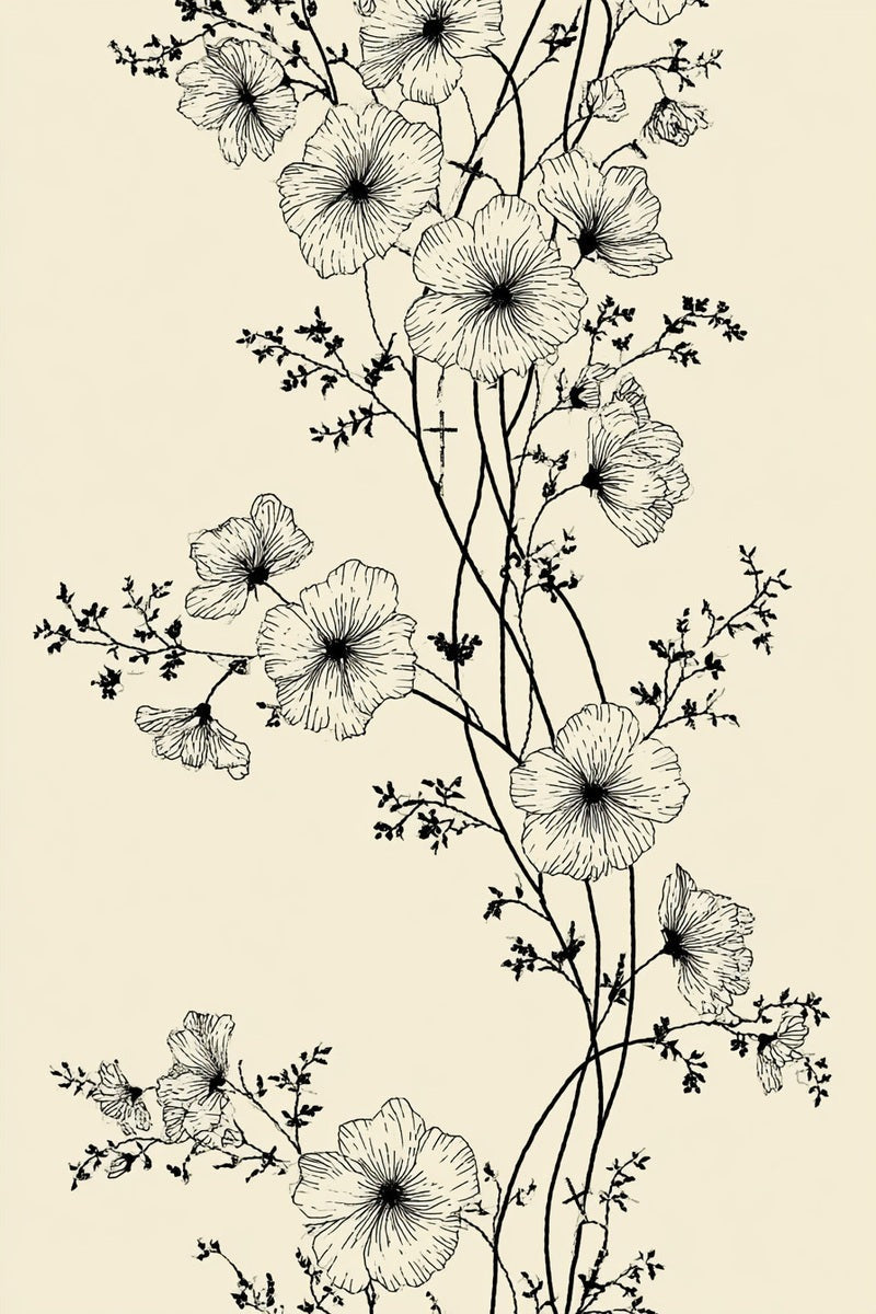 Original drawing of airy small flower vertical border from Church Embroidery and Sacred Ornament Book Four.