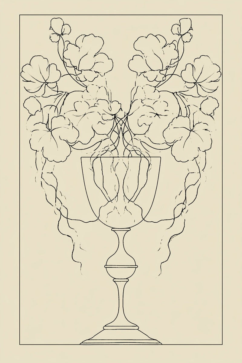 Original drawing of chalice with flowering vines from Church Embroidery and Sacred Ornament Edition One.