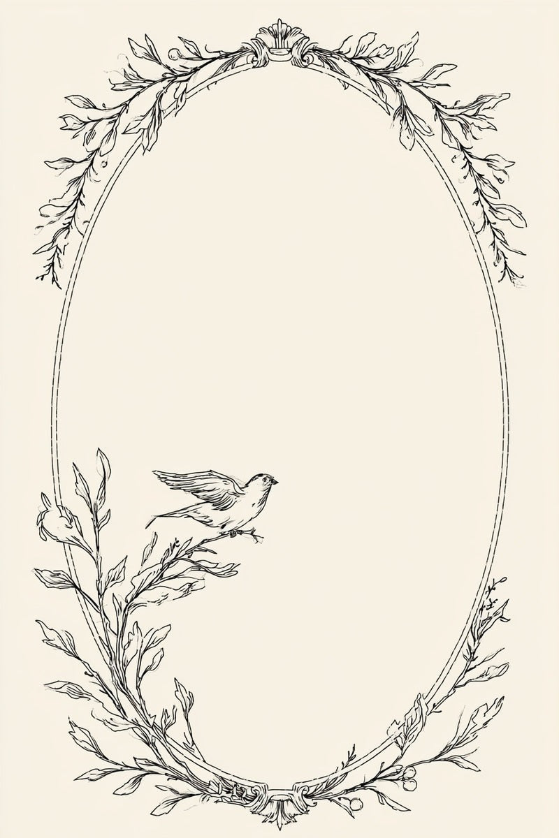 Original drawing of oval leafy frame with dove from Church Embroidery and Sacred Ornament Edition One.